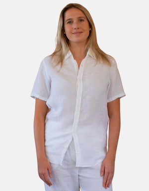 White Linen Lounge Shirt Short Sleeve (8177579884797)