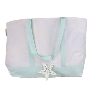 Large White canvas Beach Bag  with Sea Glass Handles, great for the beach, shopping or as a bag for baby | Ecodownunder (4387970187363)